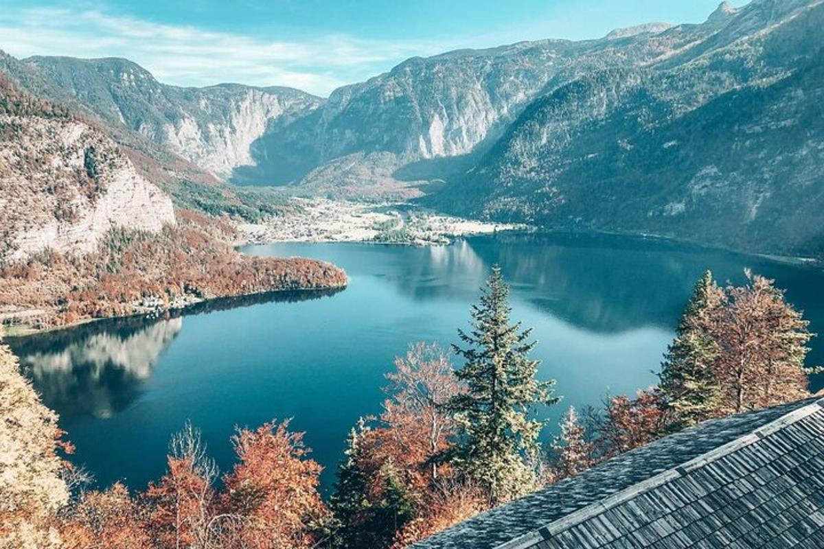 a view of a lake in the mountains