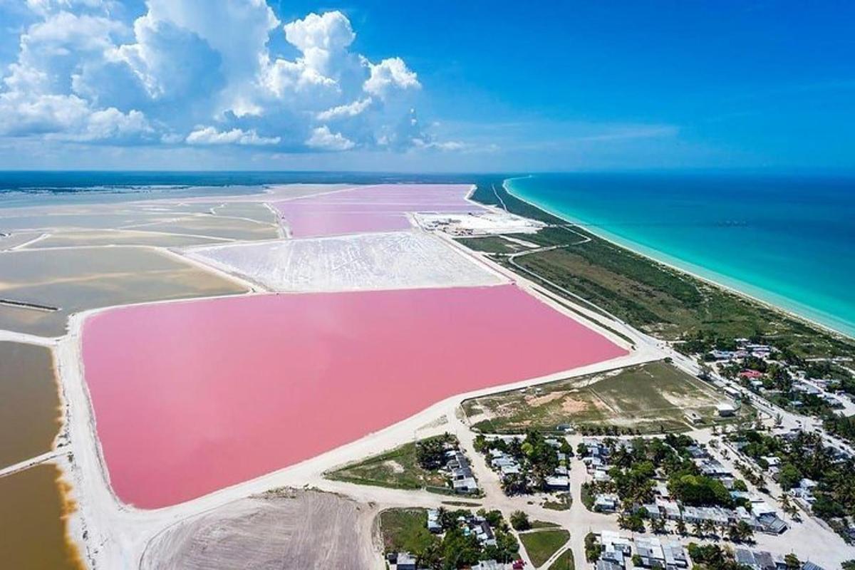 una vista aerea dell'acqua rosa sulla spiaggia