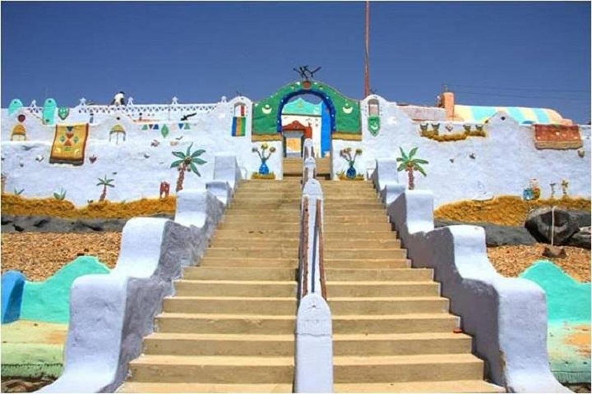 a set of stairs leading up to a playground