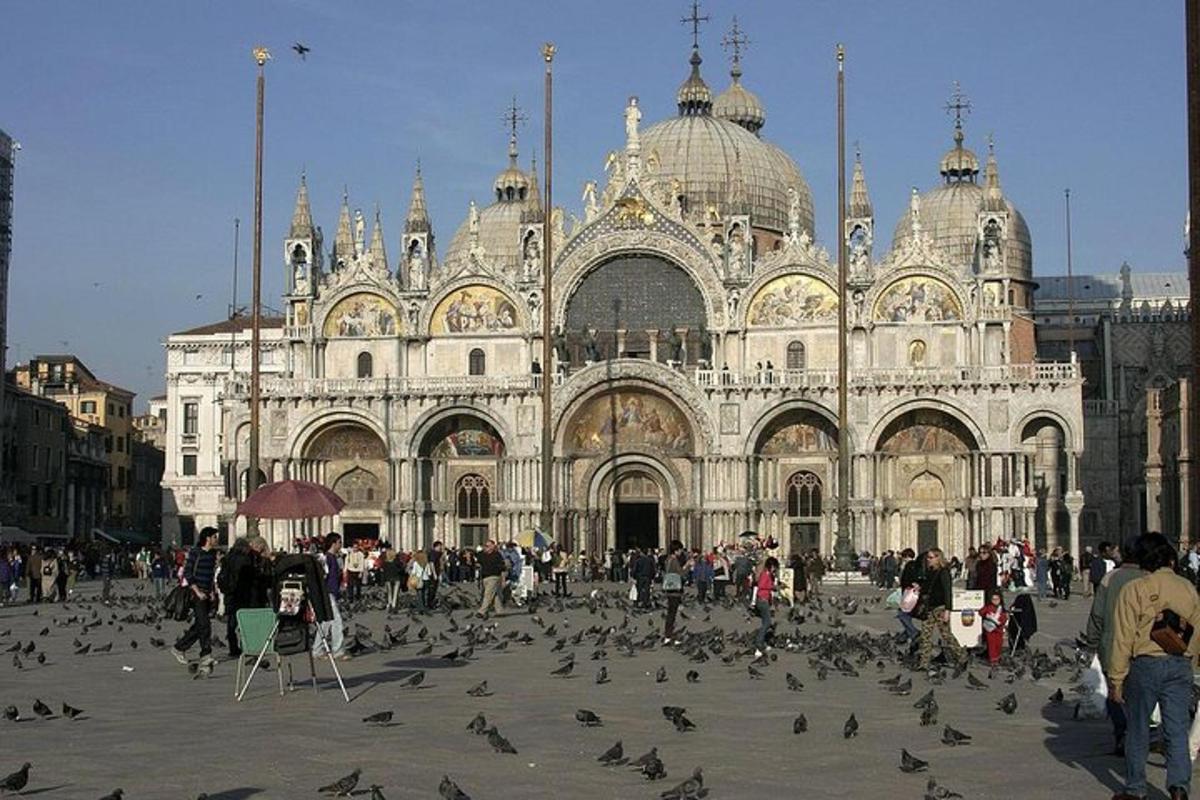 un gruppo di piccioni davanti a un grande edificio
