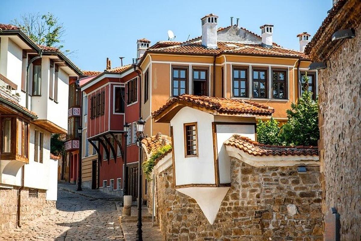 a group of buildings on a street in a town