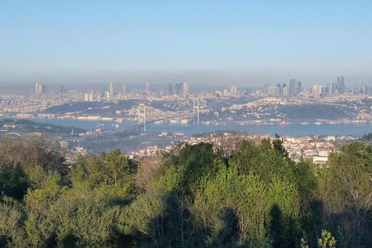 una vista di una città con un fiume e degli edifici