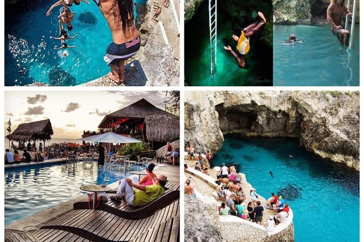 un collage di foto con persone in una piscina
