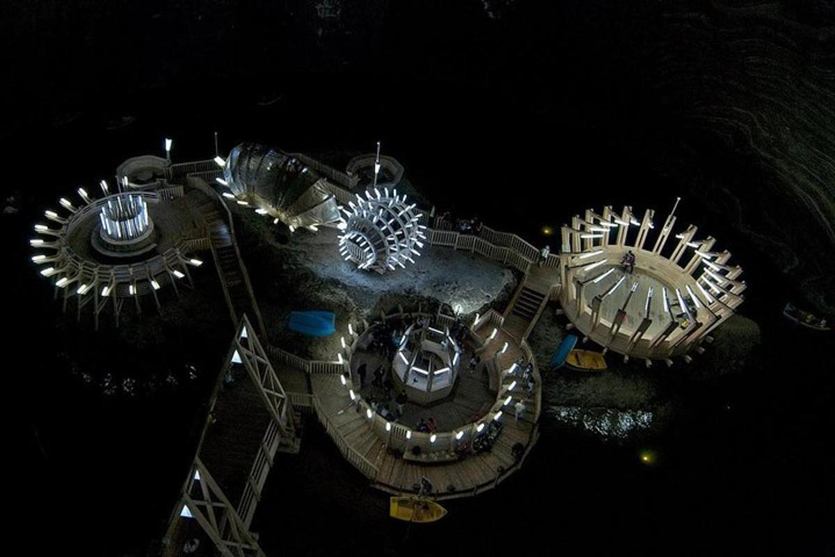an overhead view of a cruise ship at night
