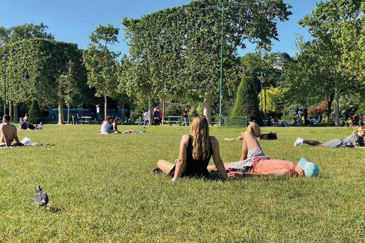 un gruppo di persone sdraiate sull'erba in un parco