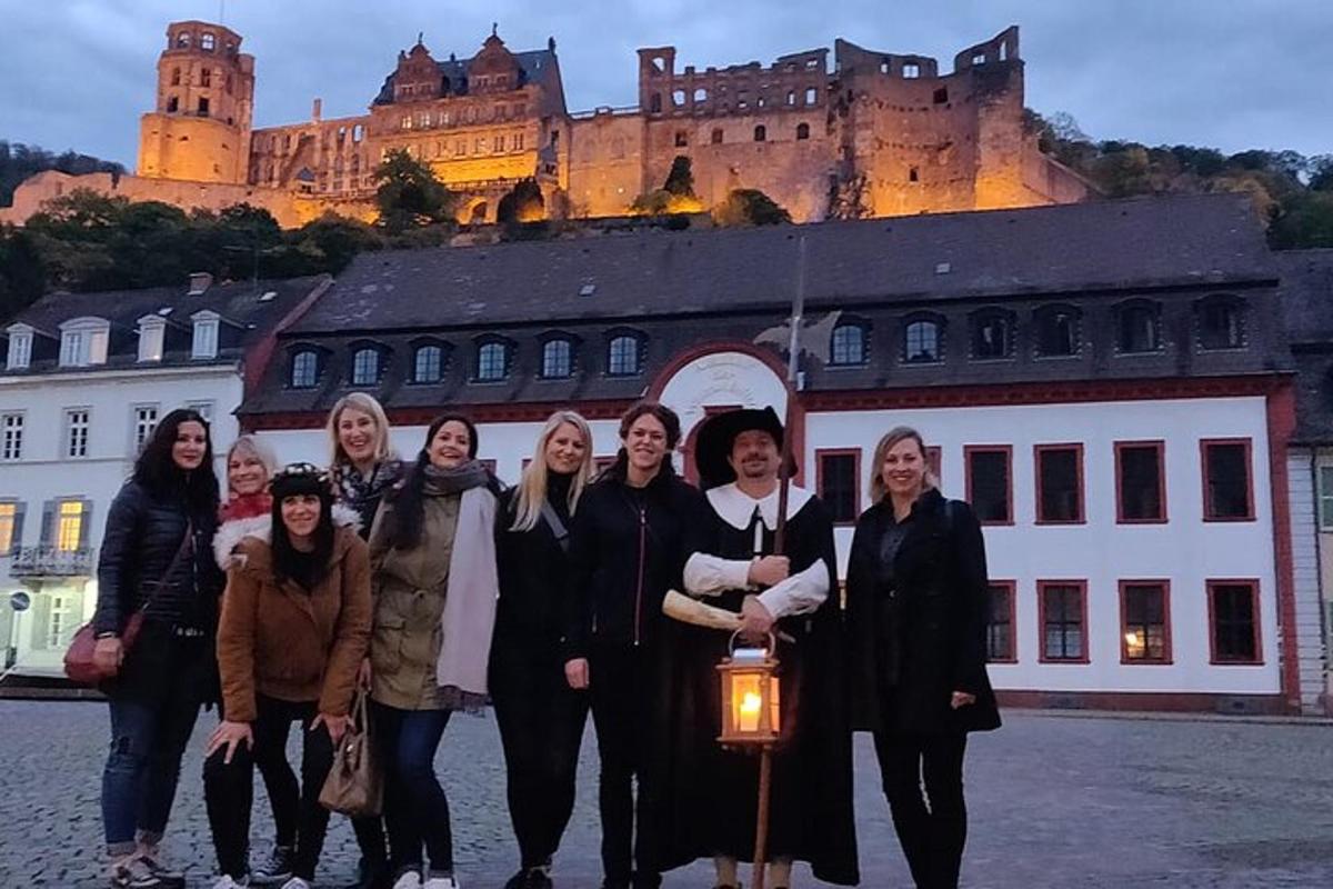 a group of women standing in front of a castle