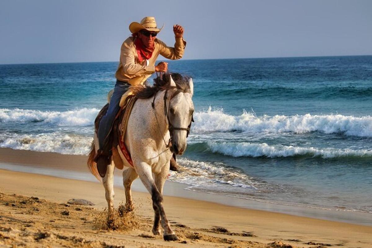 un uomo a cavallo sulla spiaggia