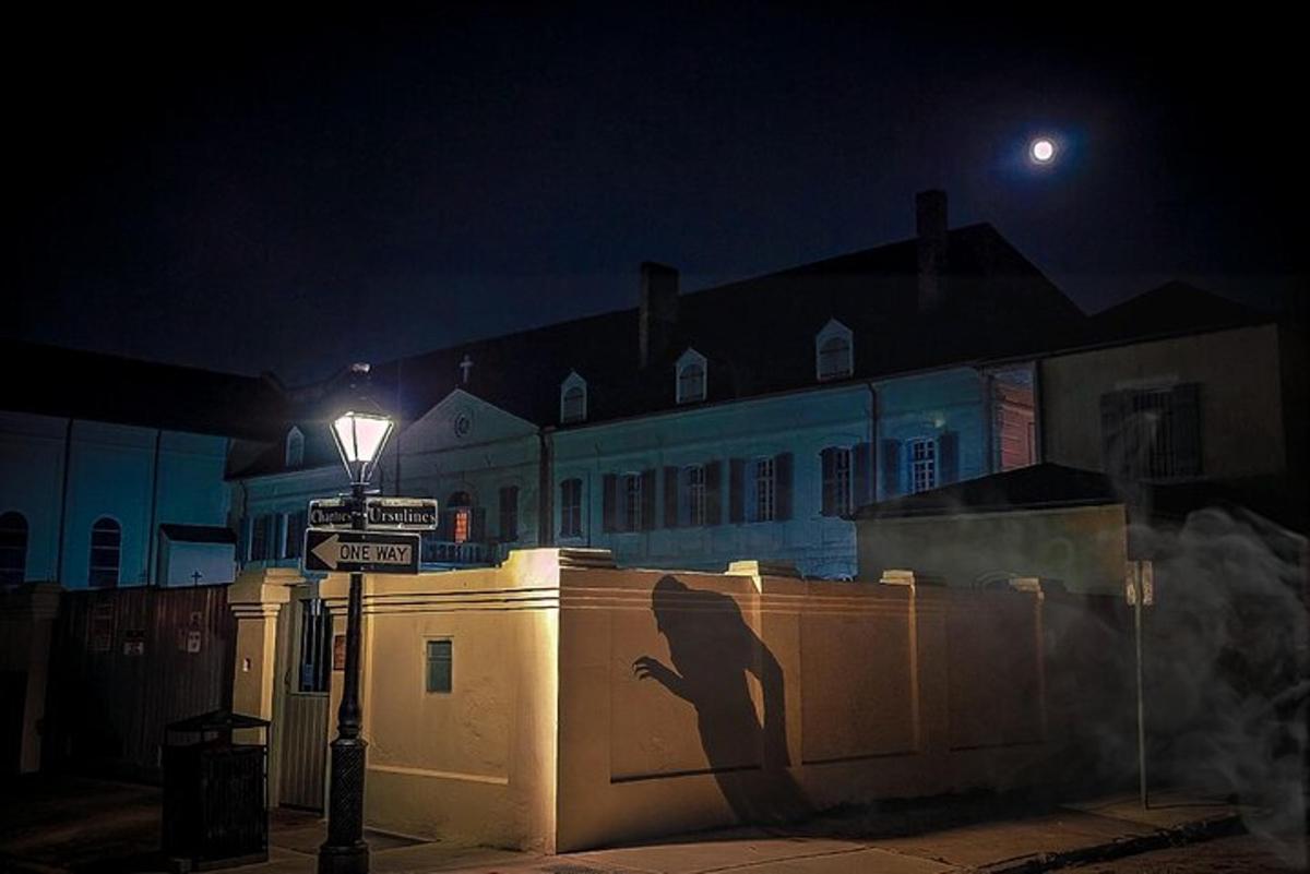 a shadow of a person on a wall at night