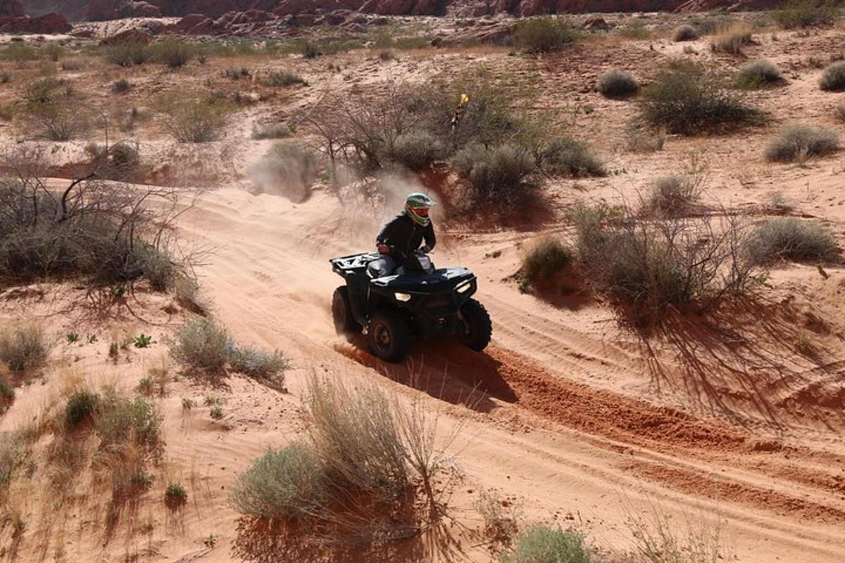 Çölde ATV süren bir kişi