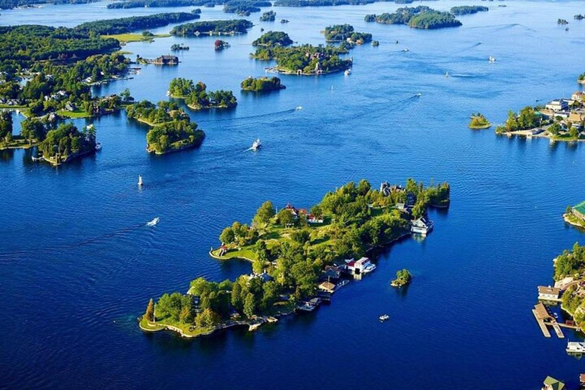 an aerial view of an island in the water