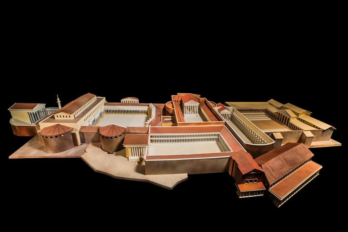a model of a building on a black background