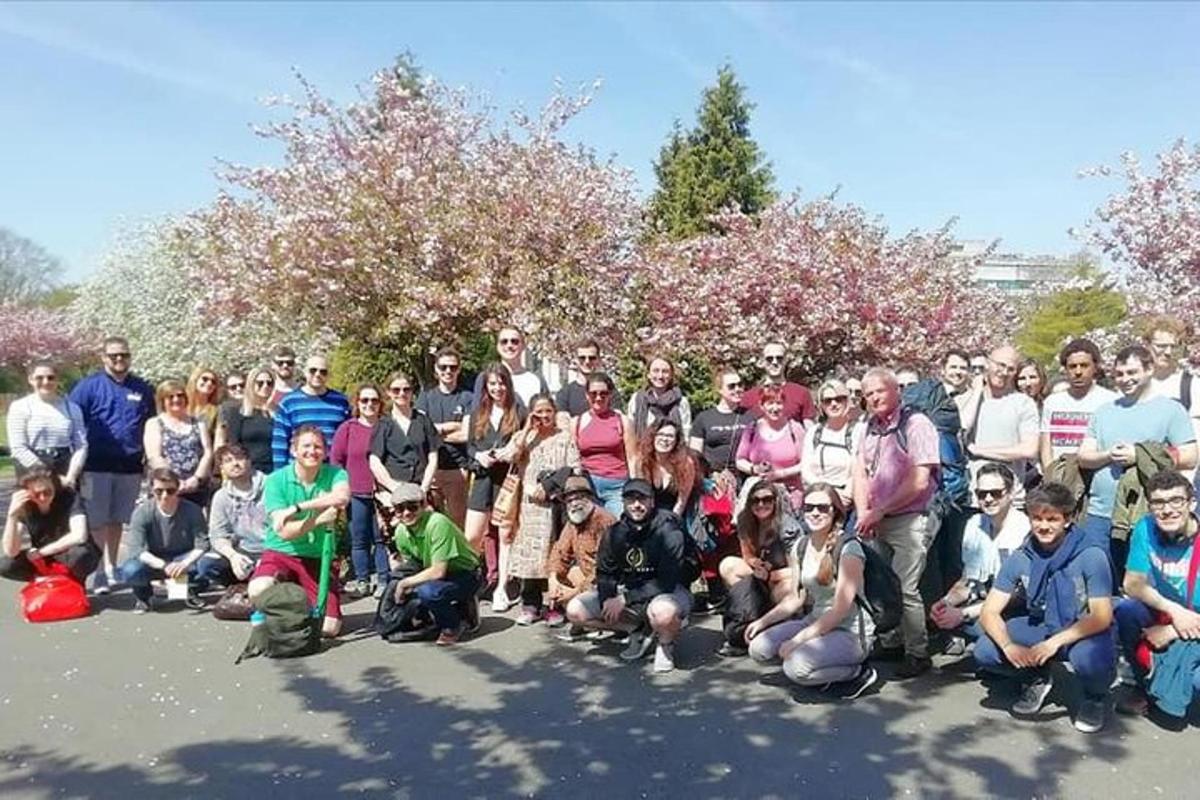 a large group of people posing for a picture