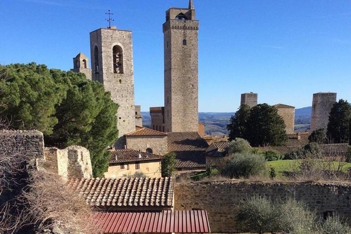 due torri di un castello con alberi ed edifici