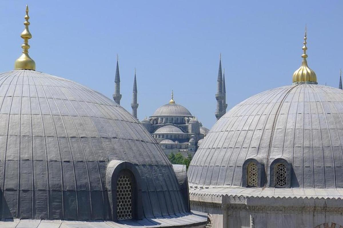 dues cúpules d'un edifici amb una mesquita al fons