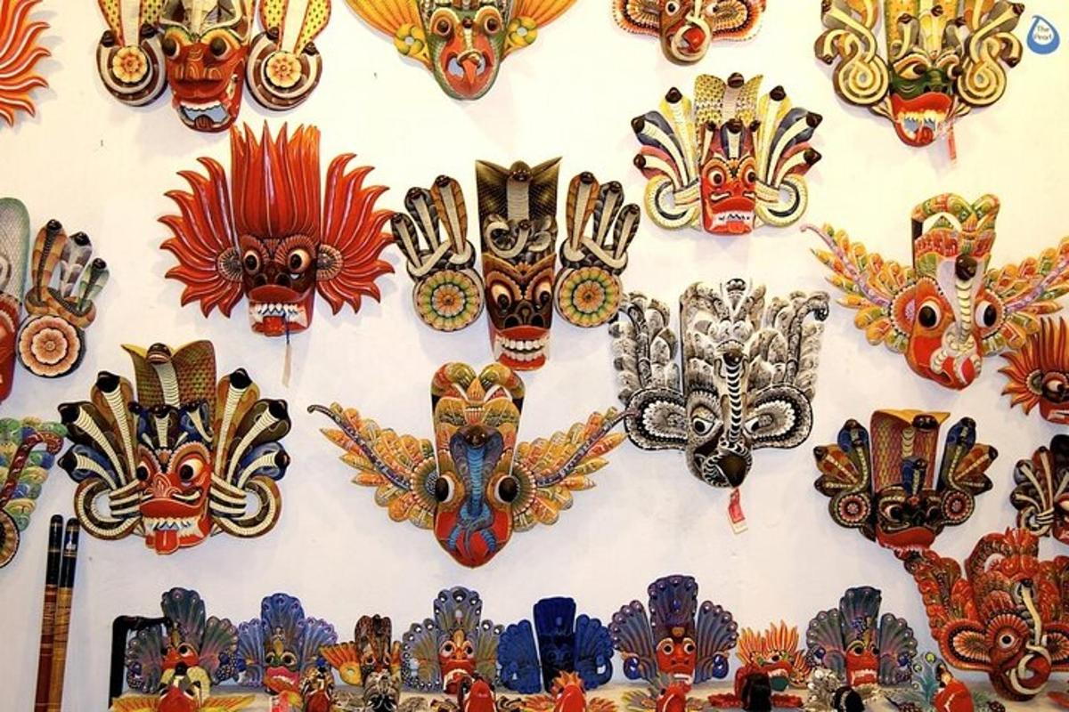 a wall with masks hanging on a wall