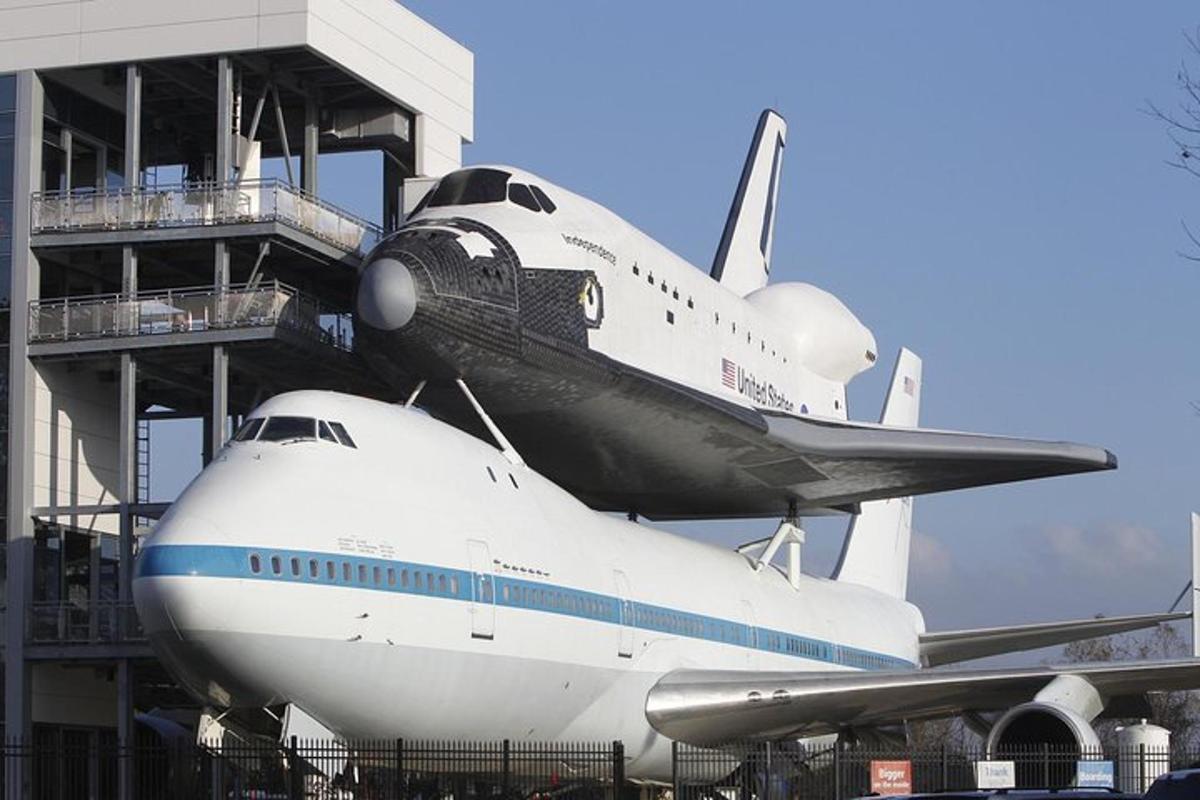 a space shuttle on top of a building