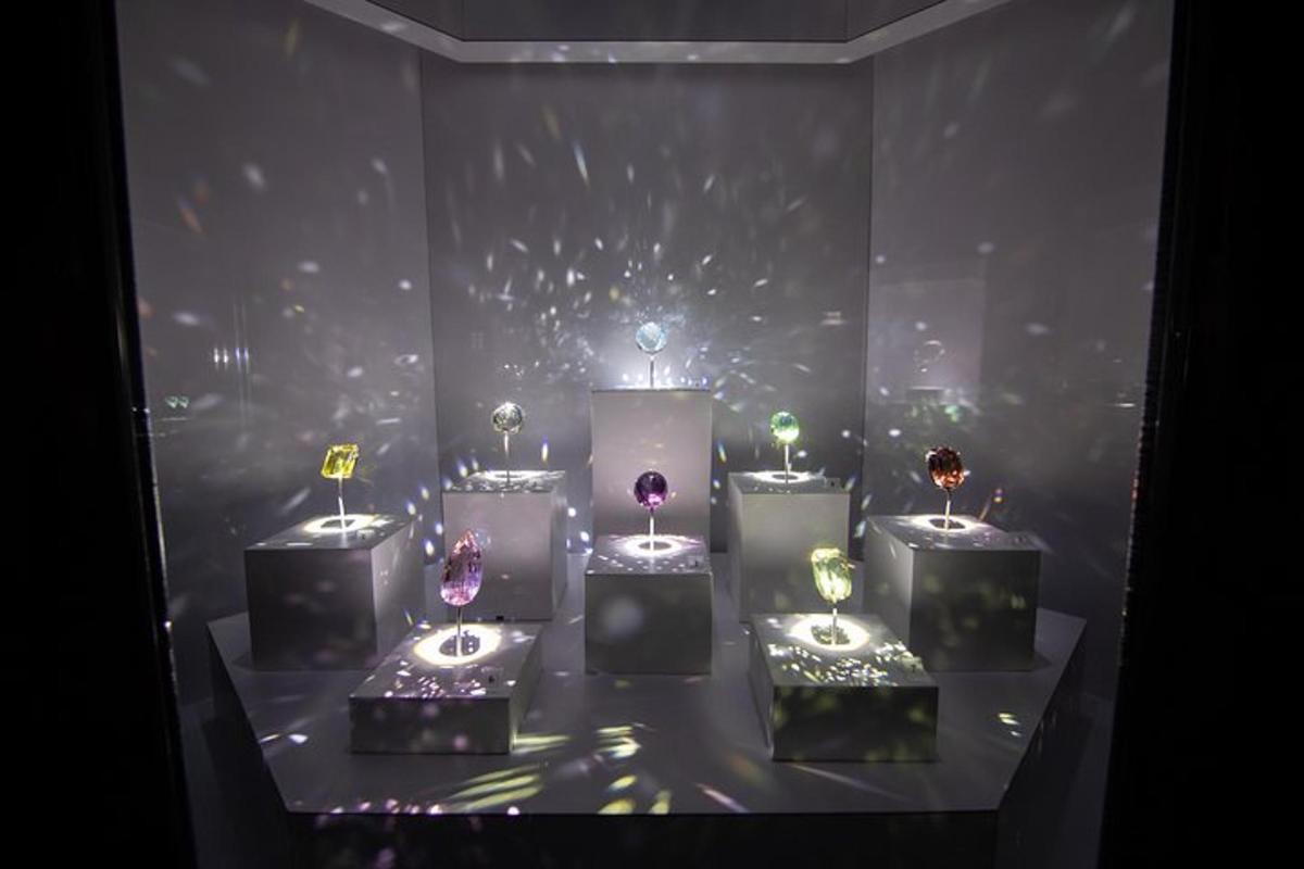 a display of different colored lights in a window