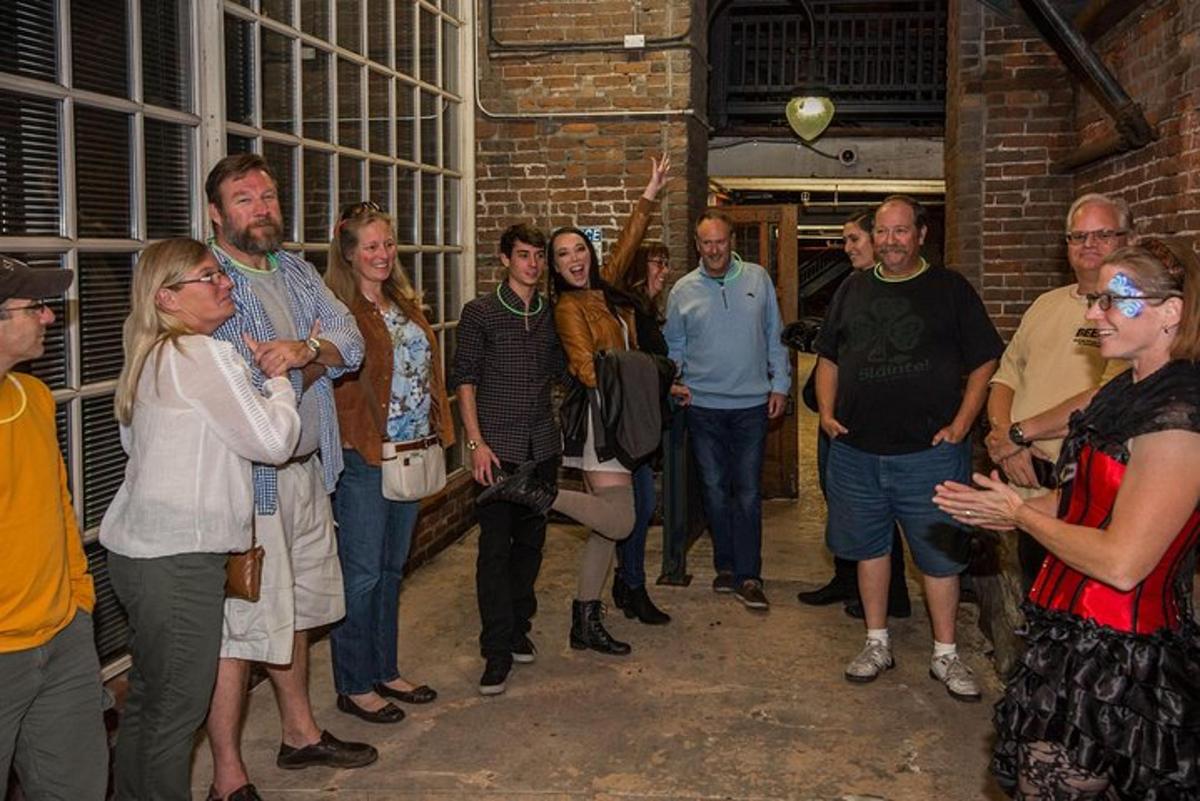 a group of people standing in a room
