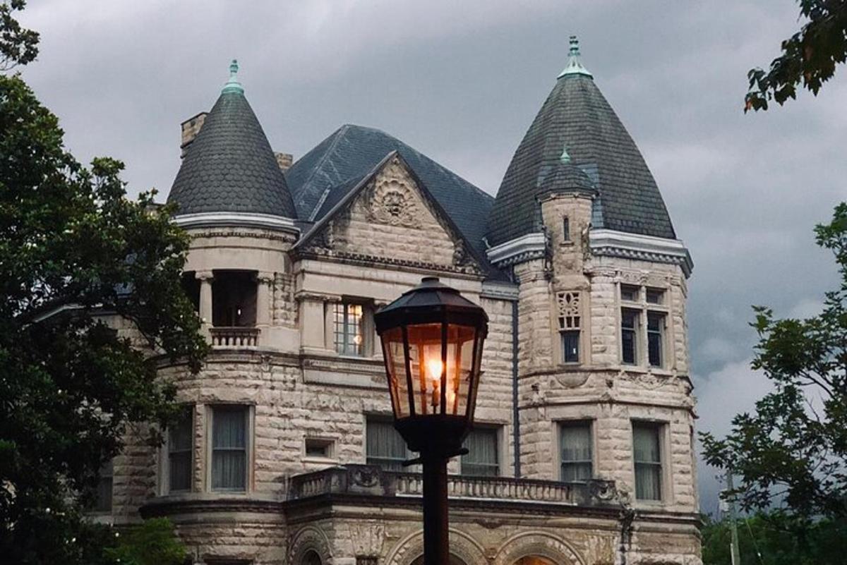a building with a street light in front of it