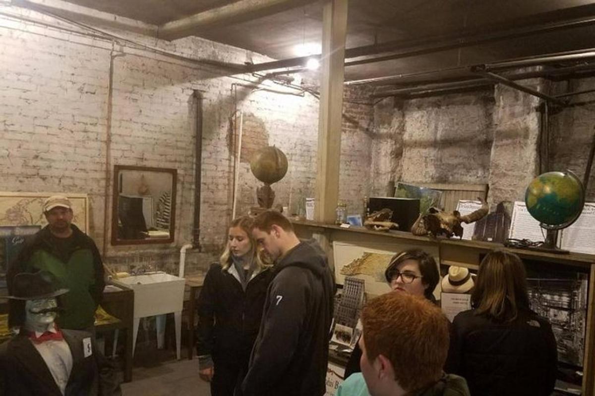 a group of people standing in a room