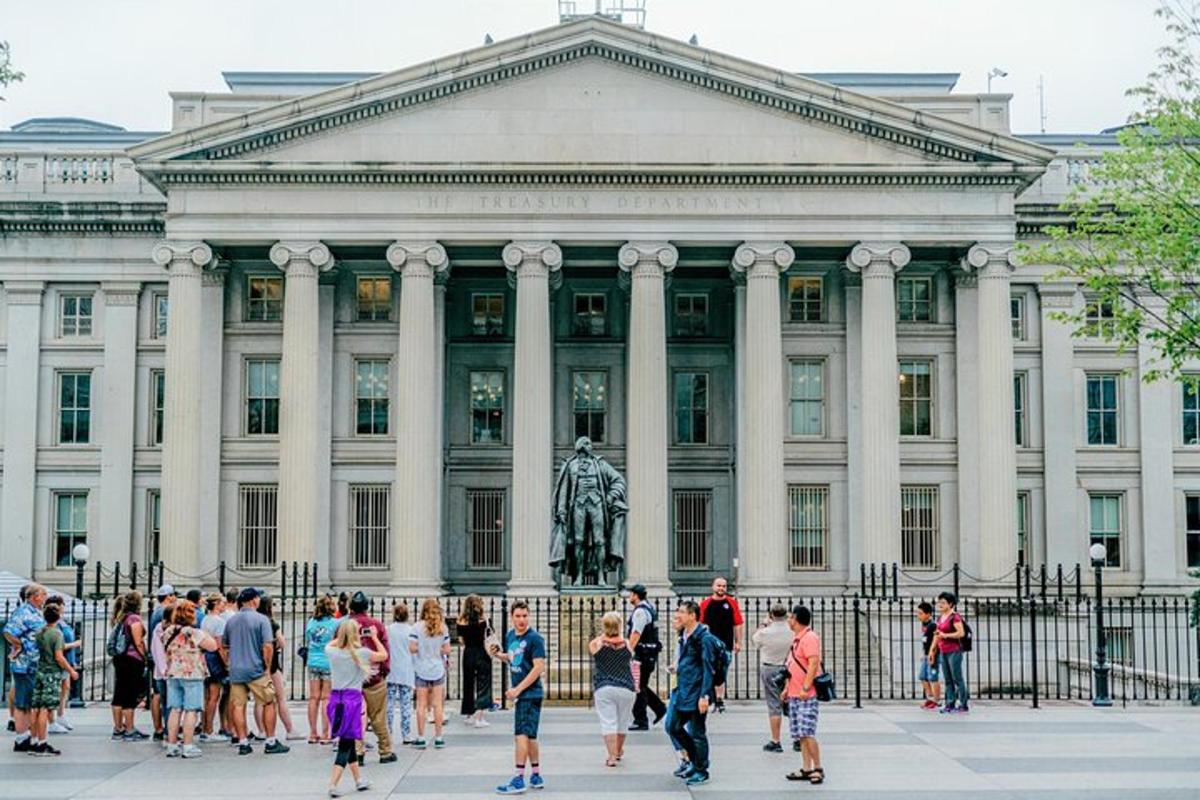 a group of people standing in front of a building