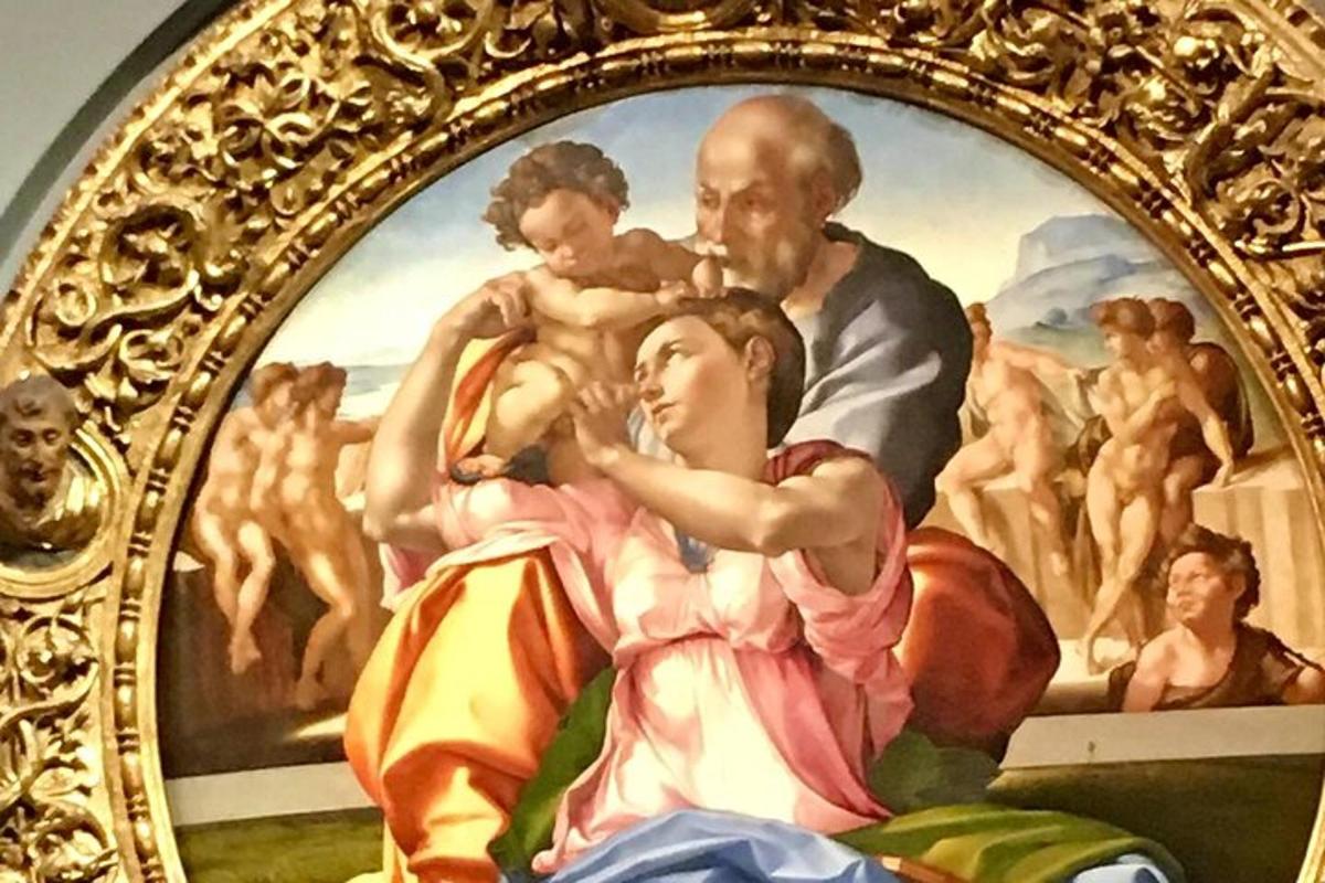 o pictură a unui bărbat și a unei femei cu un copil