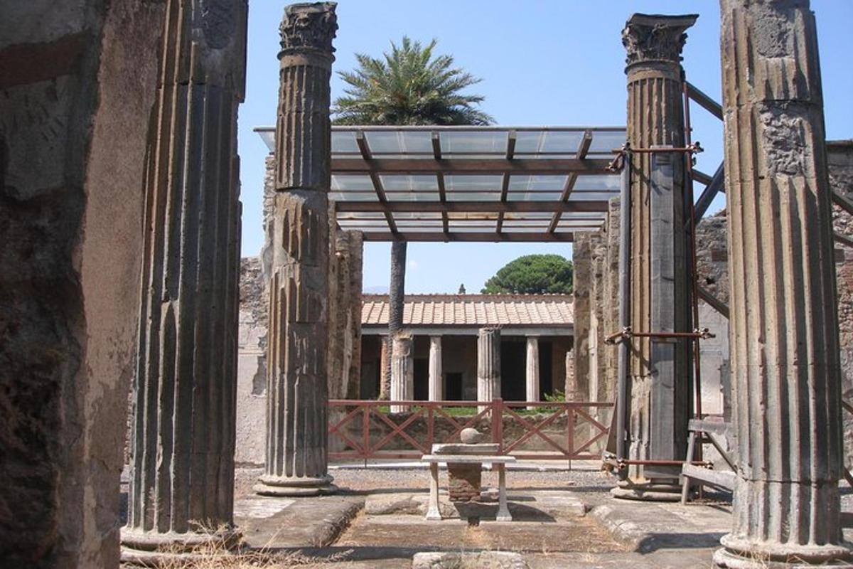 un arco di fronte a un edificio con una palma