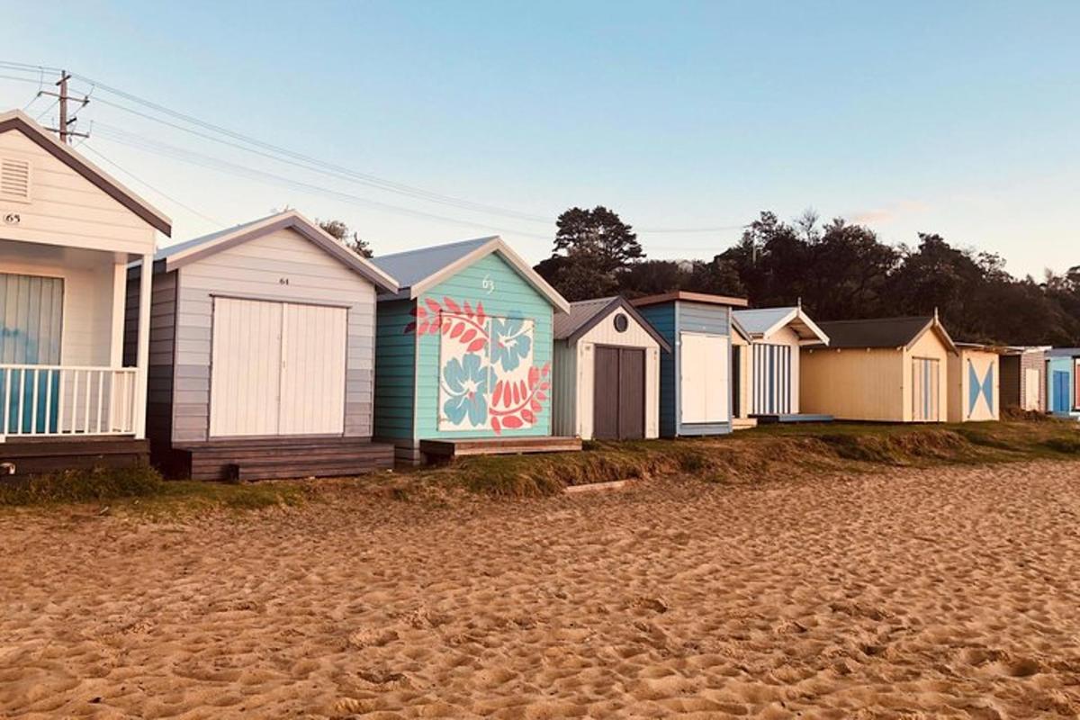 a row of beach houses on a sandy beach