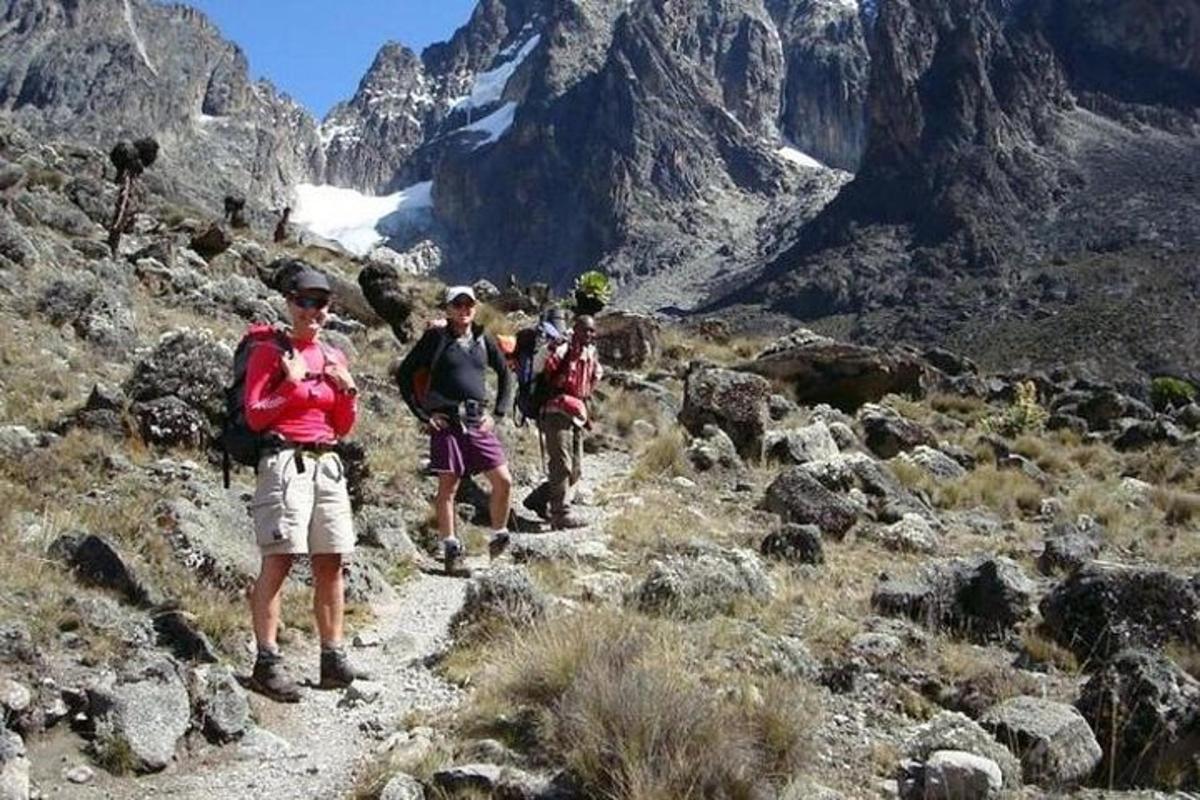um grupo de pessoas caminhando em uma trilha na montanha