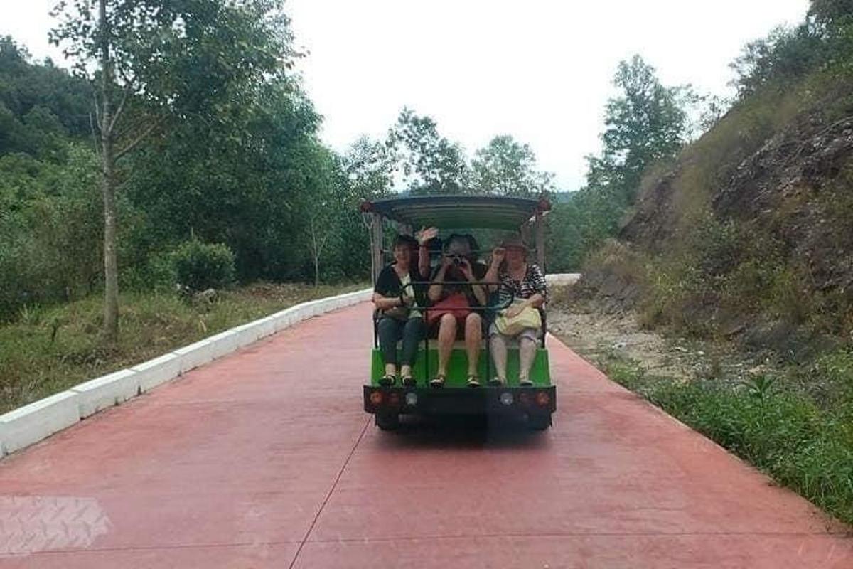sekumpulan orang yang menaiki troli menyusuri jalan