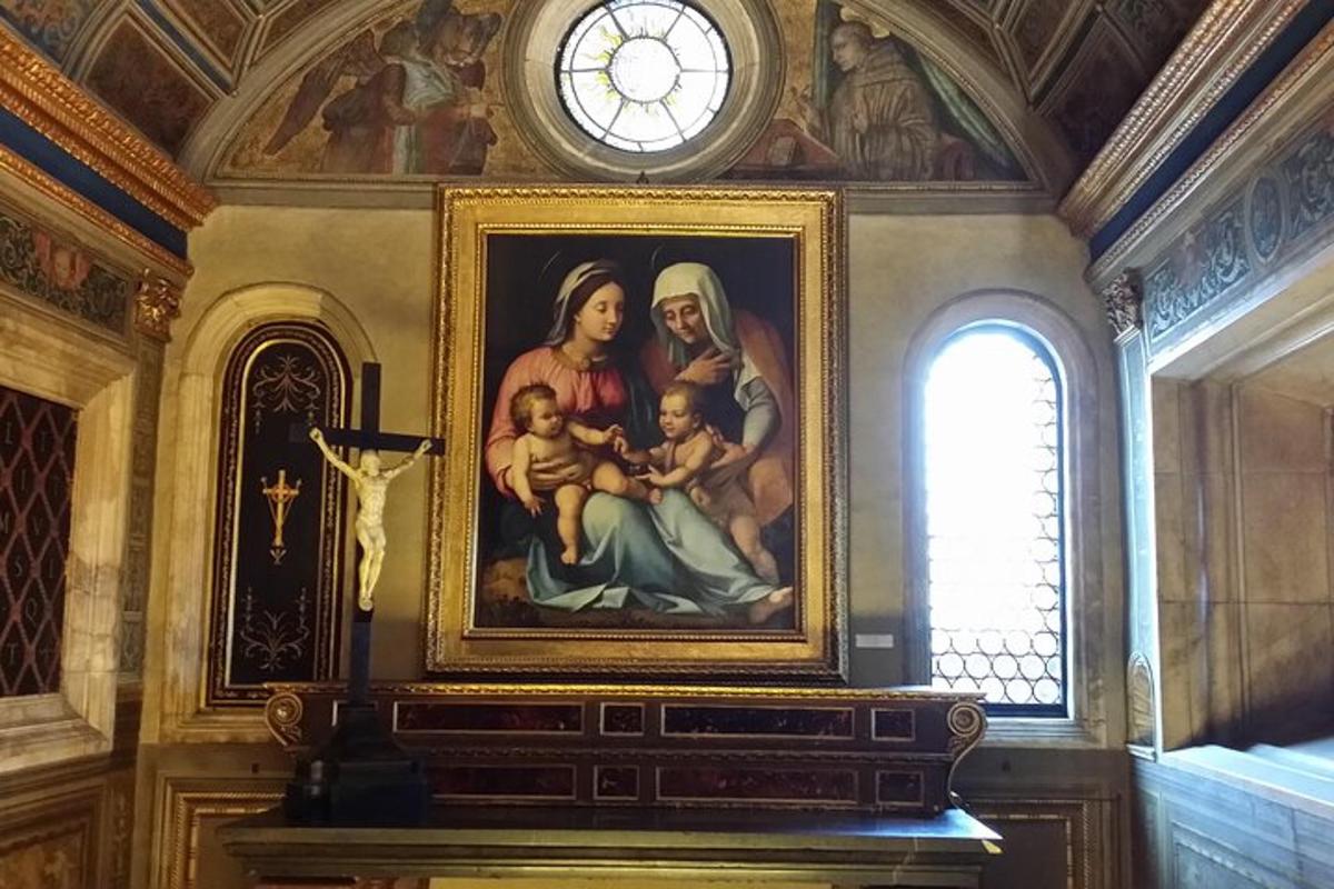 a painting of a woman and child in a room with a clock