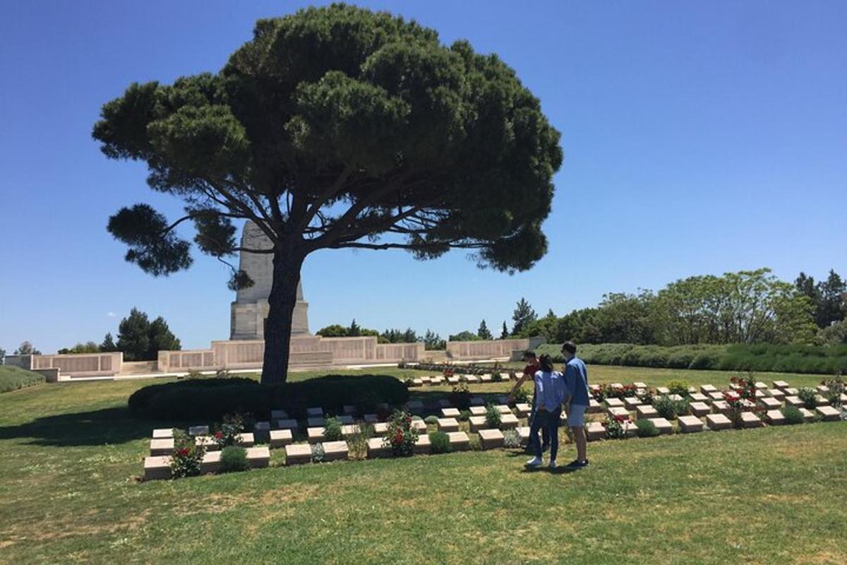 dues persones dempeus davant d'un cementiri amb un arbre