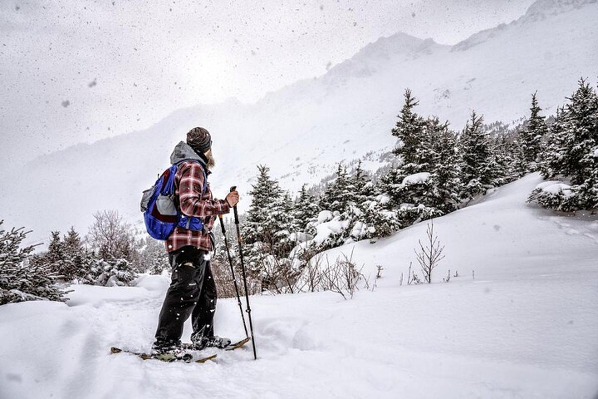 una persona sugli sci sulla neve con uno zaino