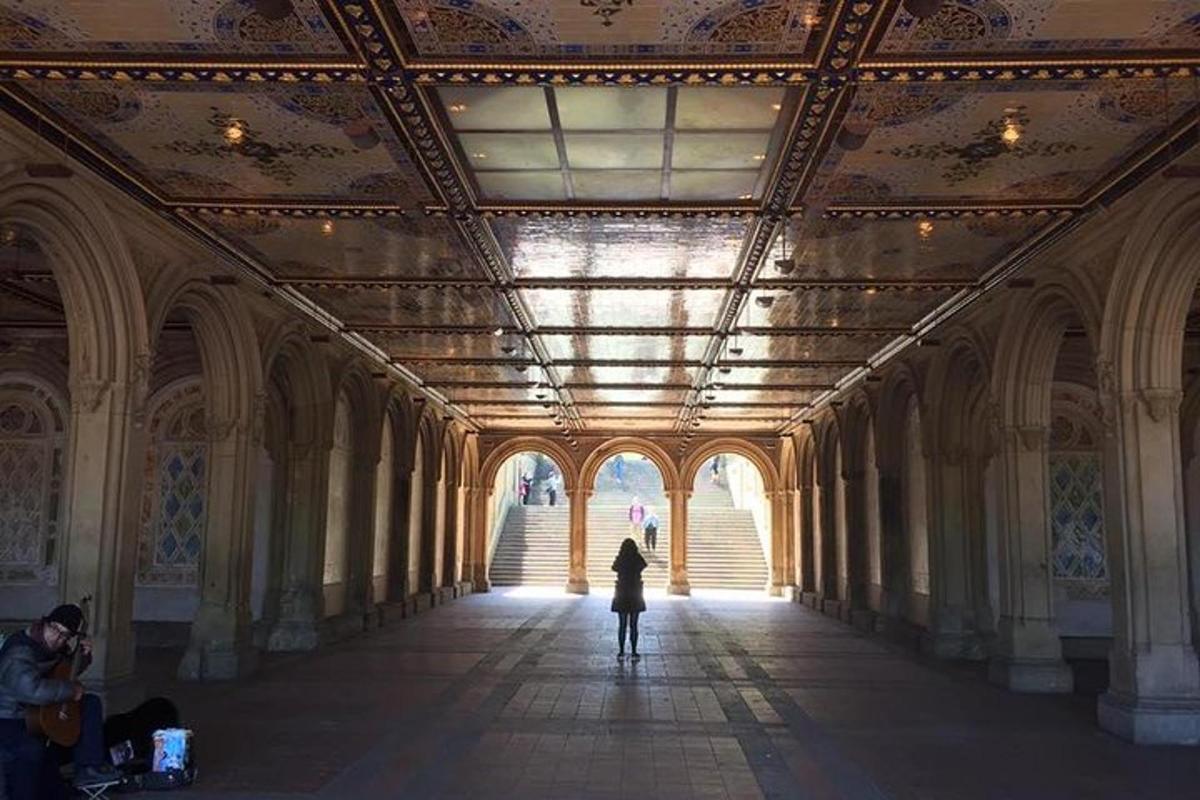 a person standing in a hallway in a building