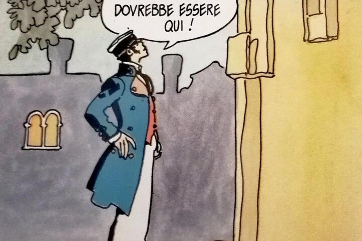 koomiks mehest, kes seisab posti kõrval
