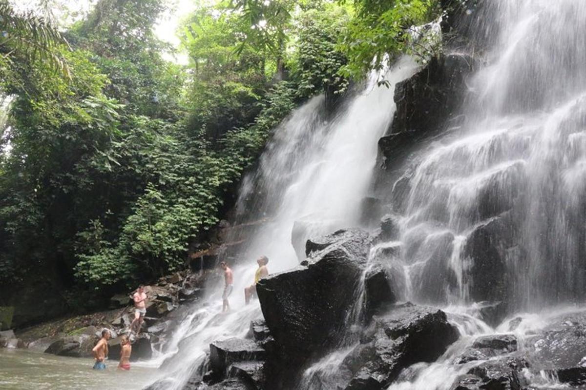 sekumpulan orang berdiri di sekeliling air terjun