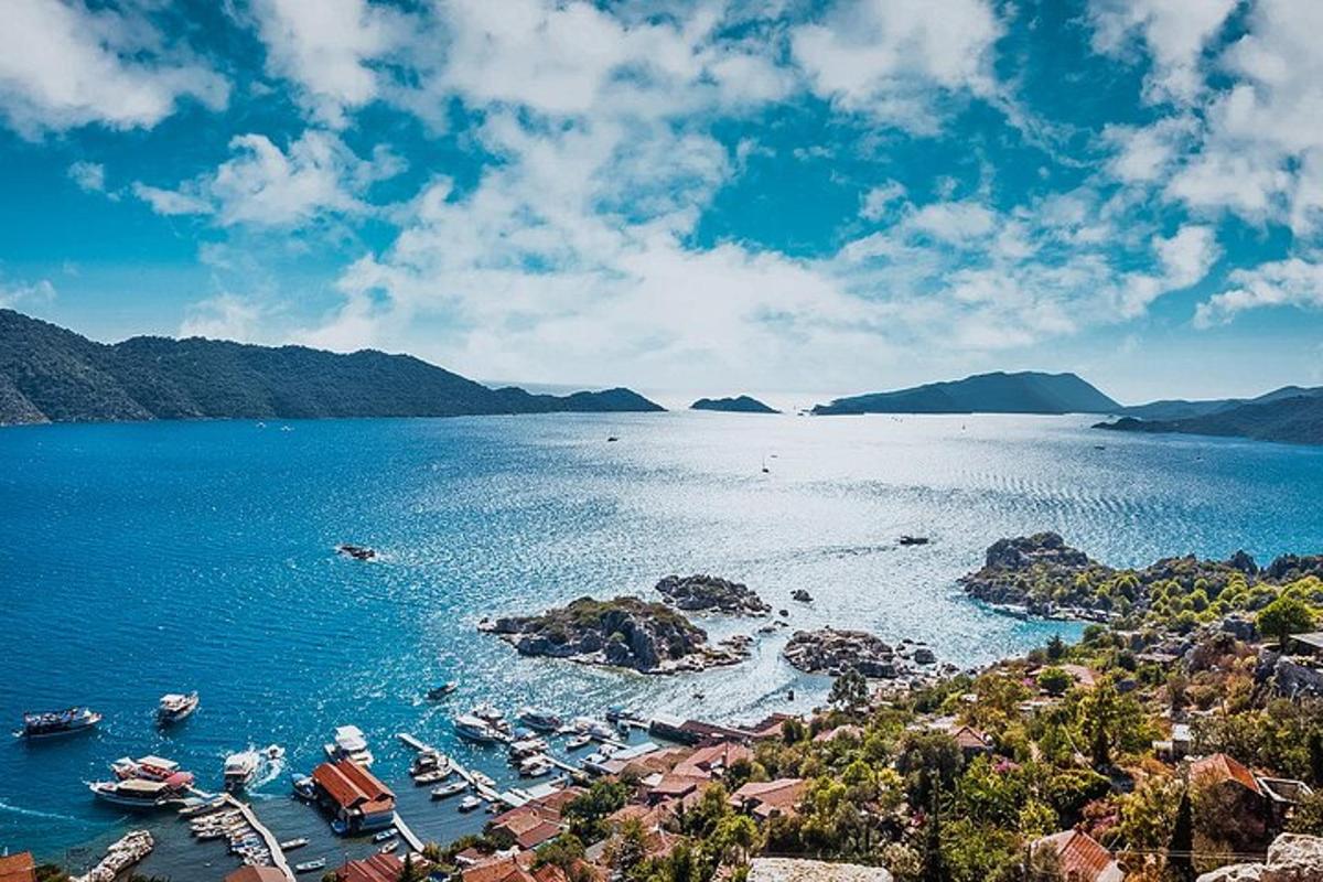 a view of a bay with boats in the water