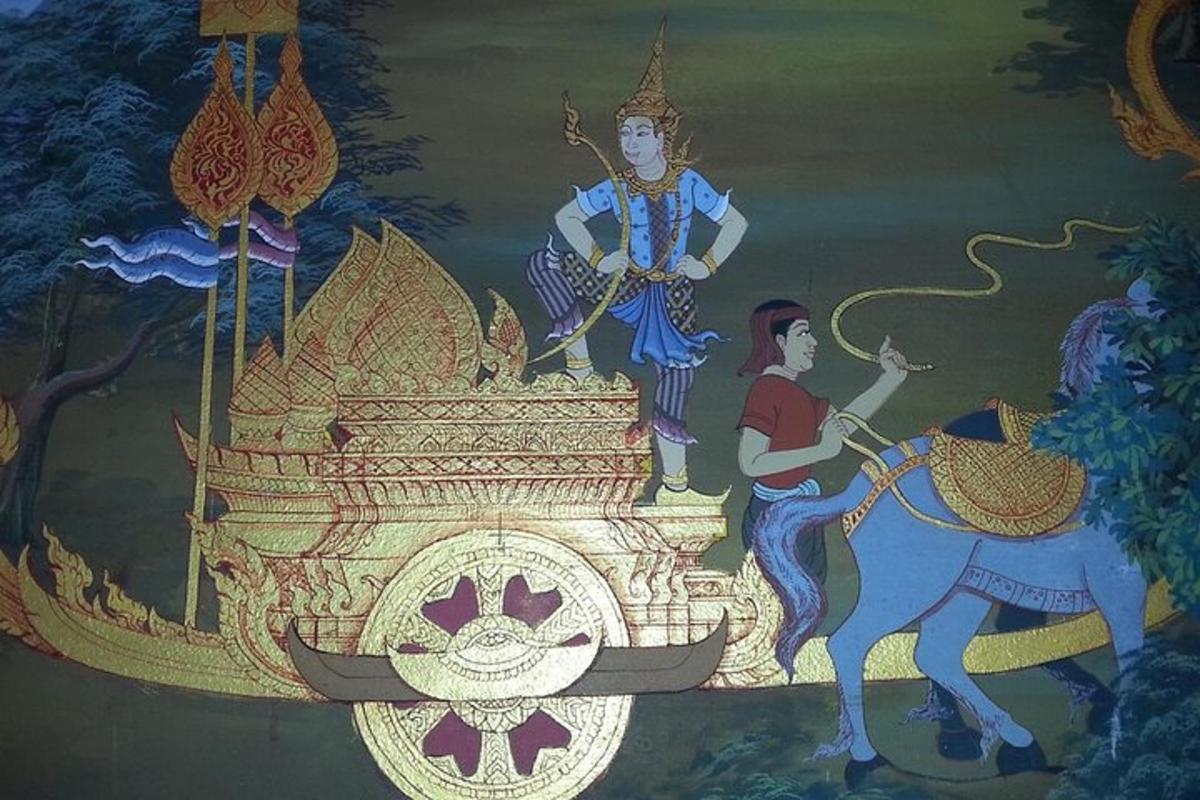 a mural of a man riding a horse in front of a castle