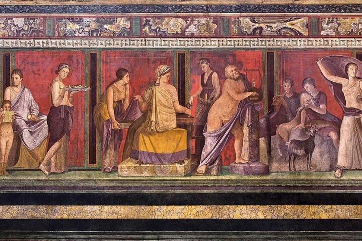 μια ζωγραφιά μιας ομάδας ανθρώπων σε έναν τοίχο