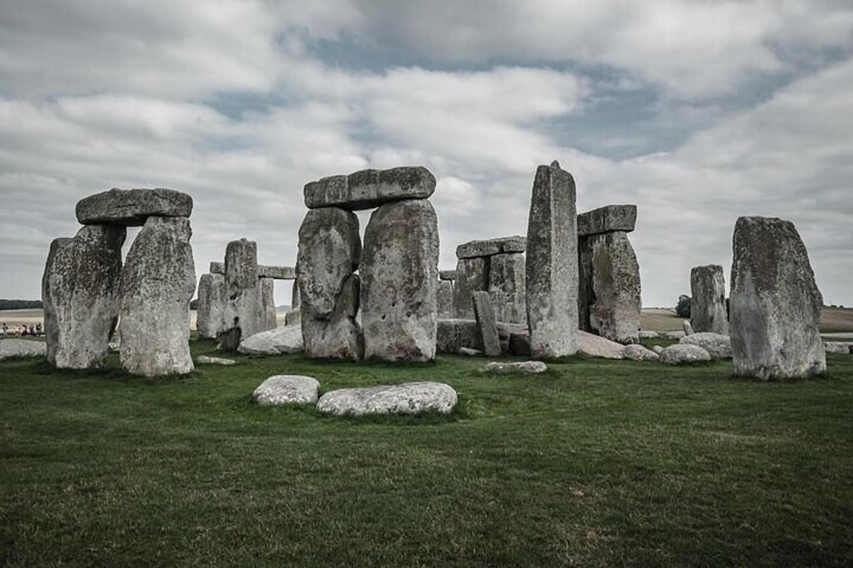 a group of stone monuments in a field
