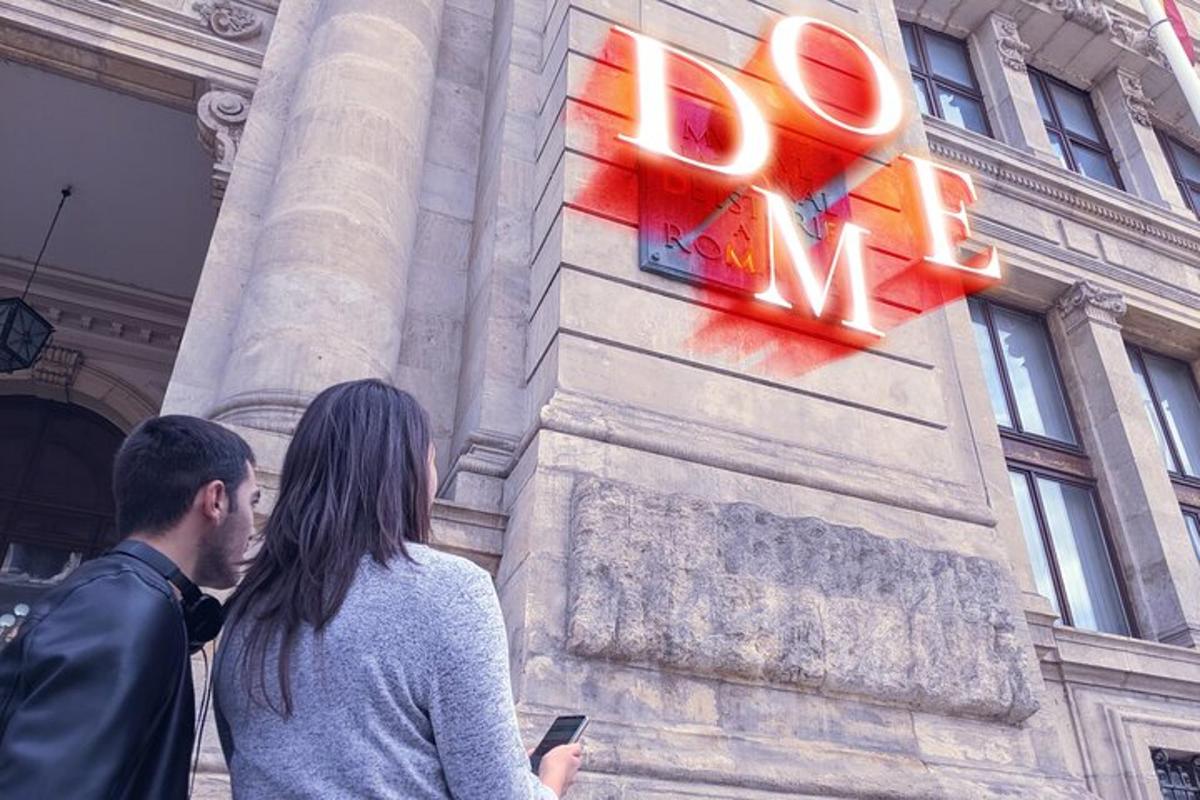a man and a woman standing in front of a building