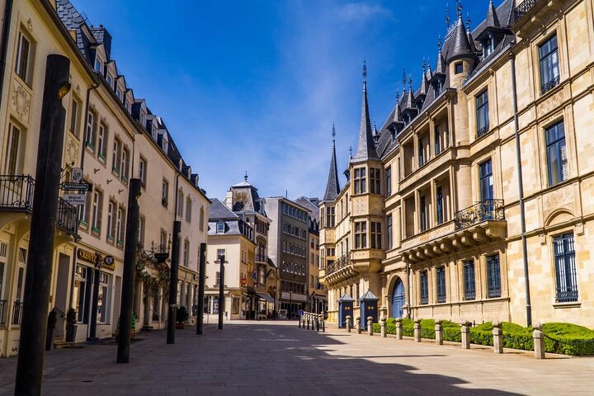 an empty street in a city with many buildings