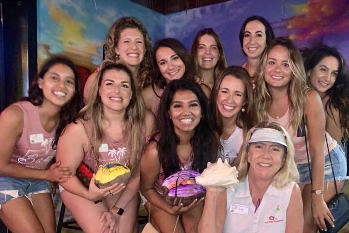 a group of women in bathing suits posing for a picture