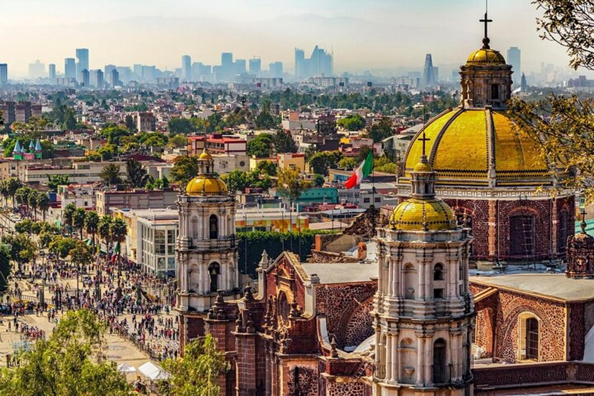a view of a city with gold domes