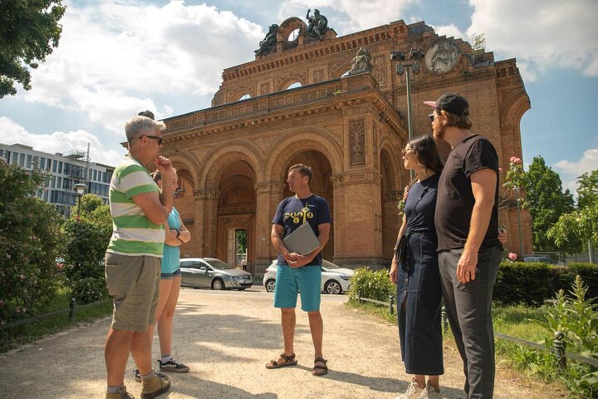 a group of people standing in front of a building