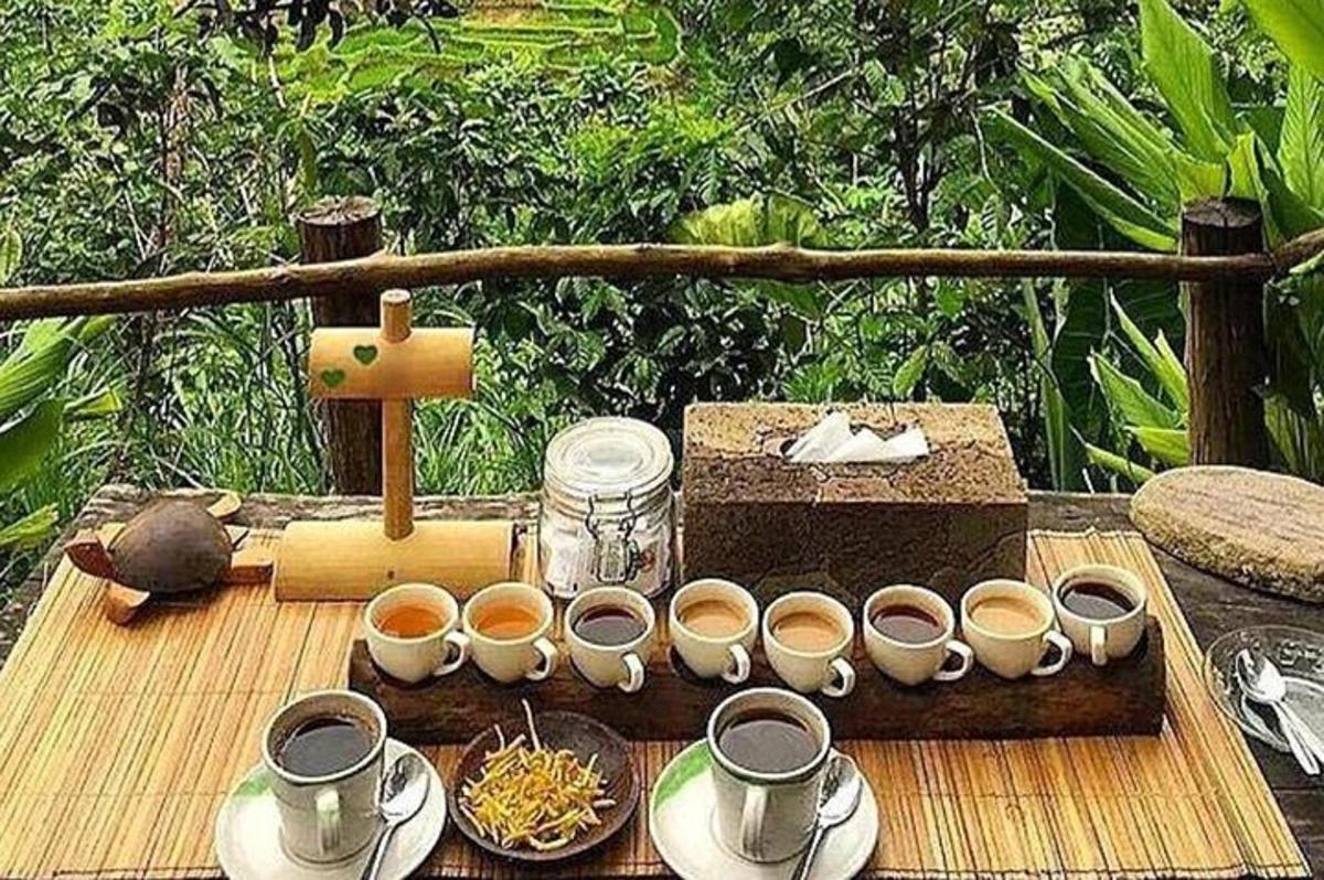 ein Tisch mit Tassen Kaffee darauf