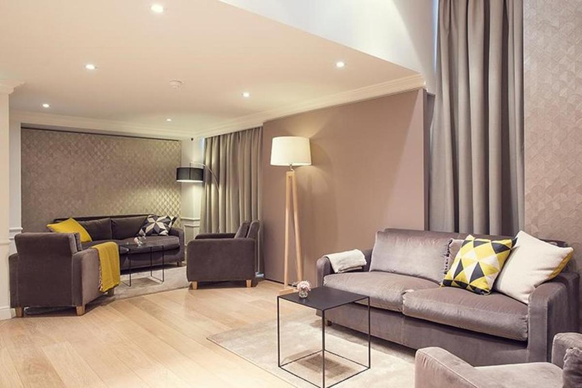 a living room with a couch and a table