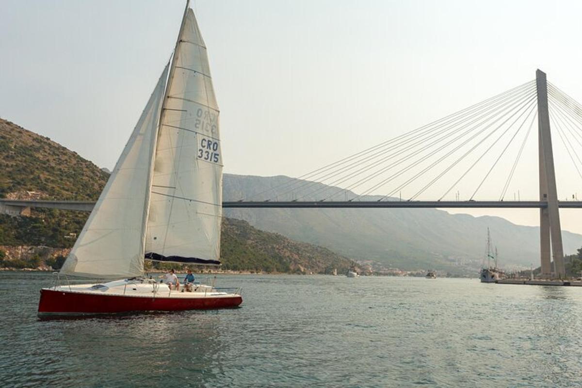 purjekas vees, taustal sild