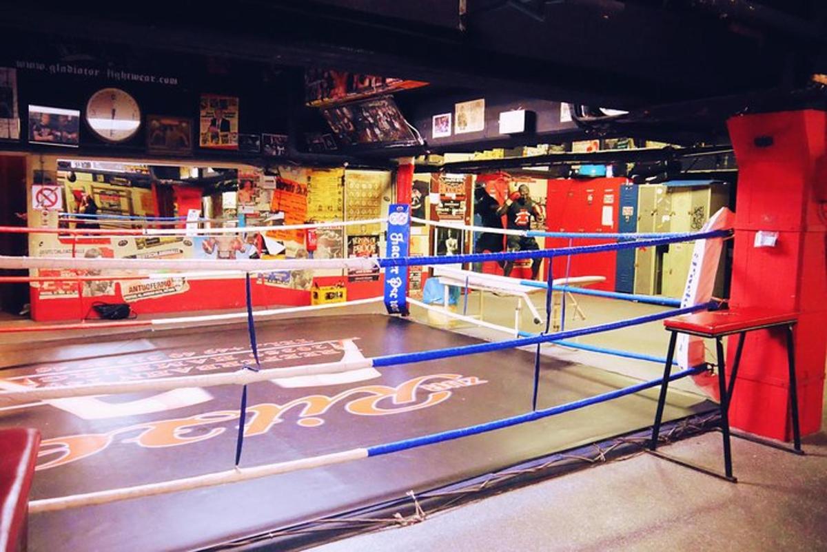 a boxing ring in a room with a table