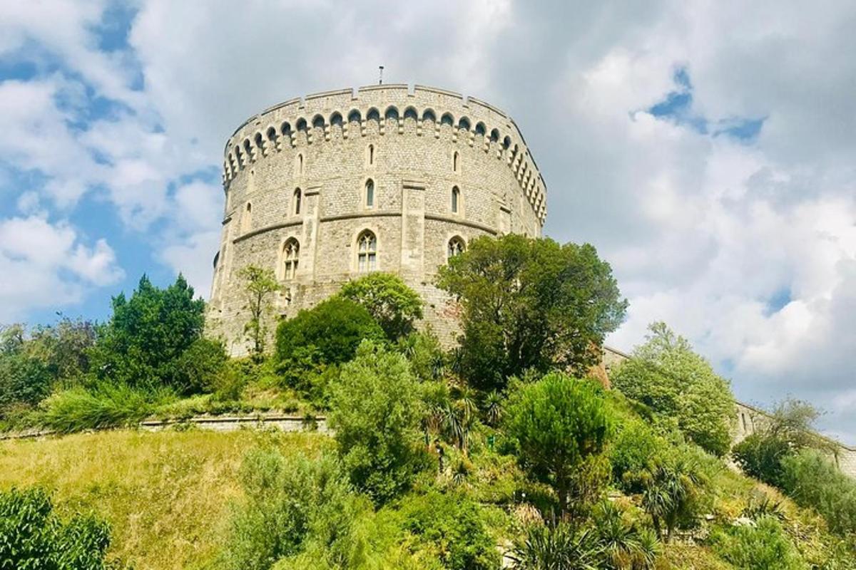 a castle on top of a hill with trees